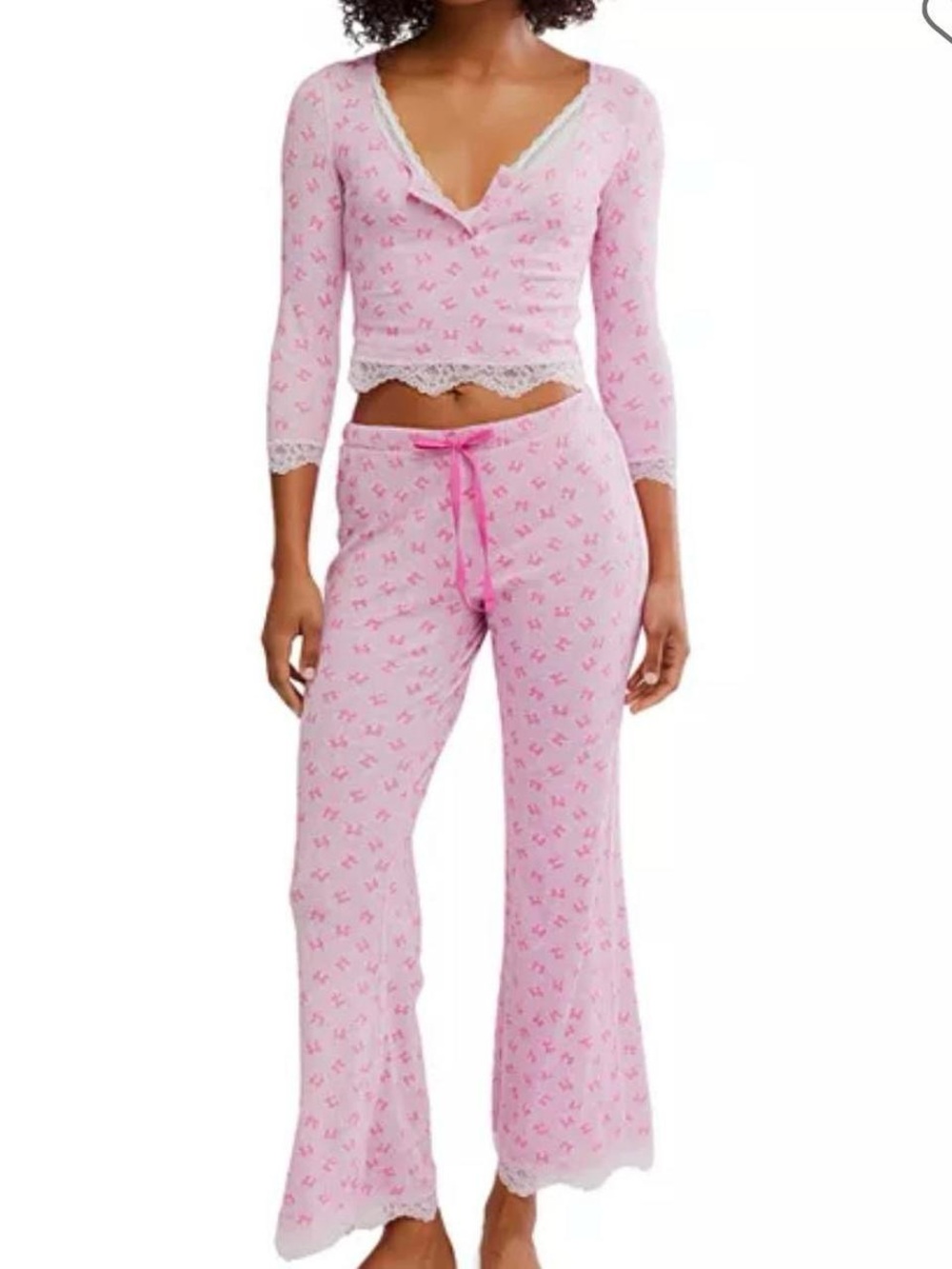 Free people Pink Lace-Trim Two-Piece Sleep Set - Women's Intimates